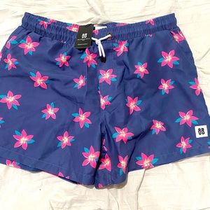 NWT Men’s Bondi Beamer Swim Trunks Blue And Pink Floral With Net Pockets Sz XXL